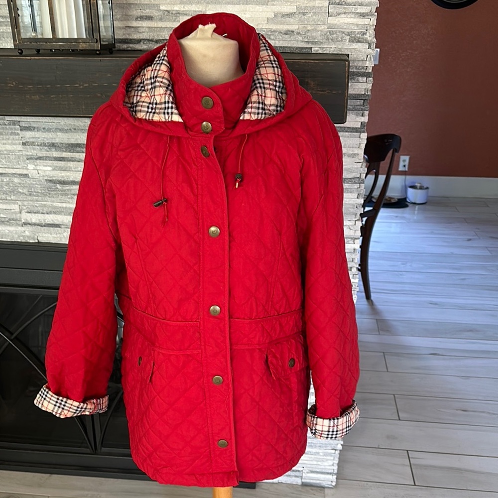 Red Quilted Hooded Jacket